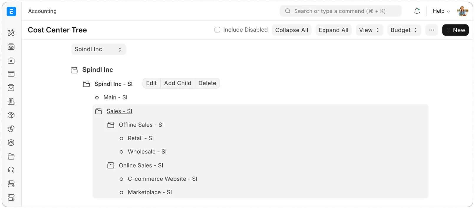 Cost centers, dimensions and budgeting