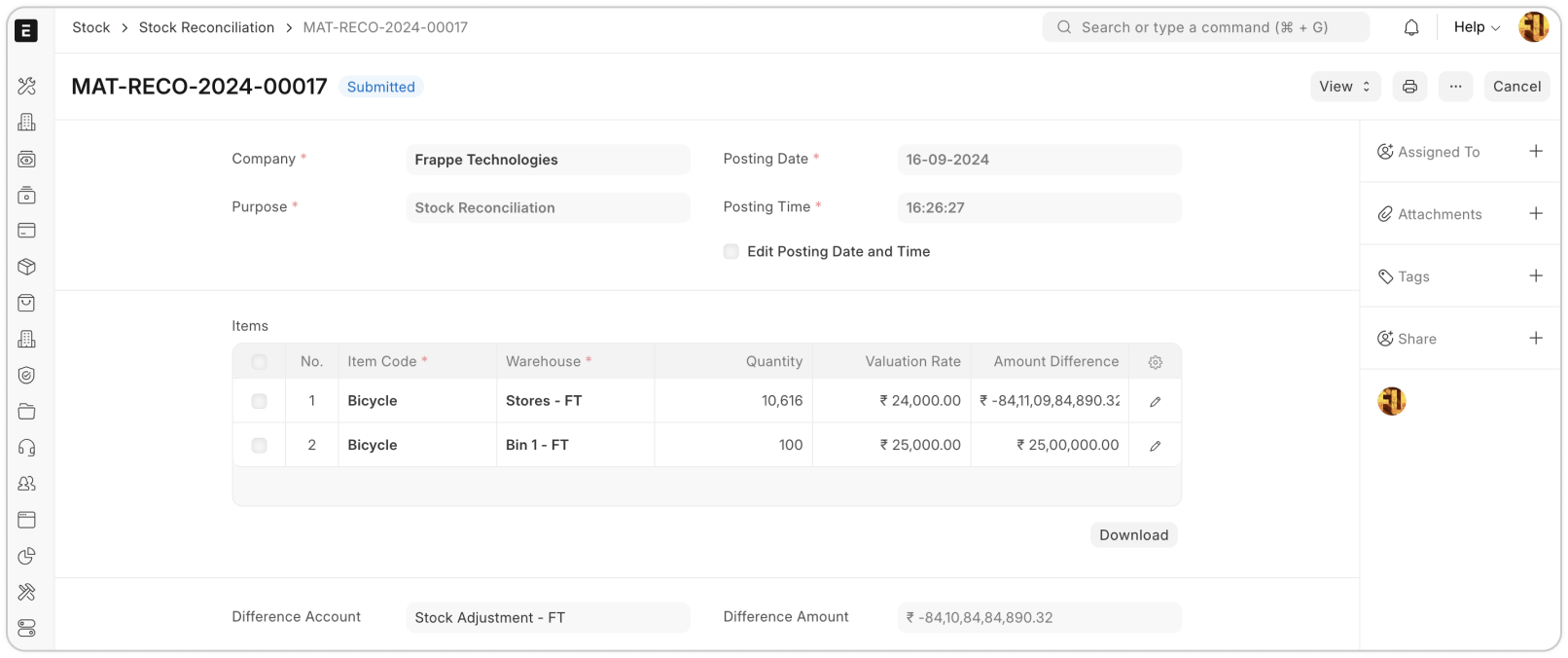 Reconcile inventory levels for accuracy