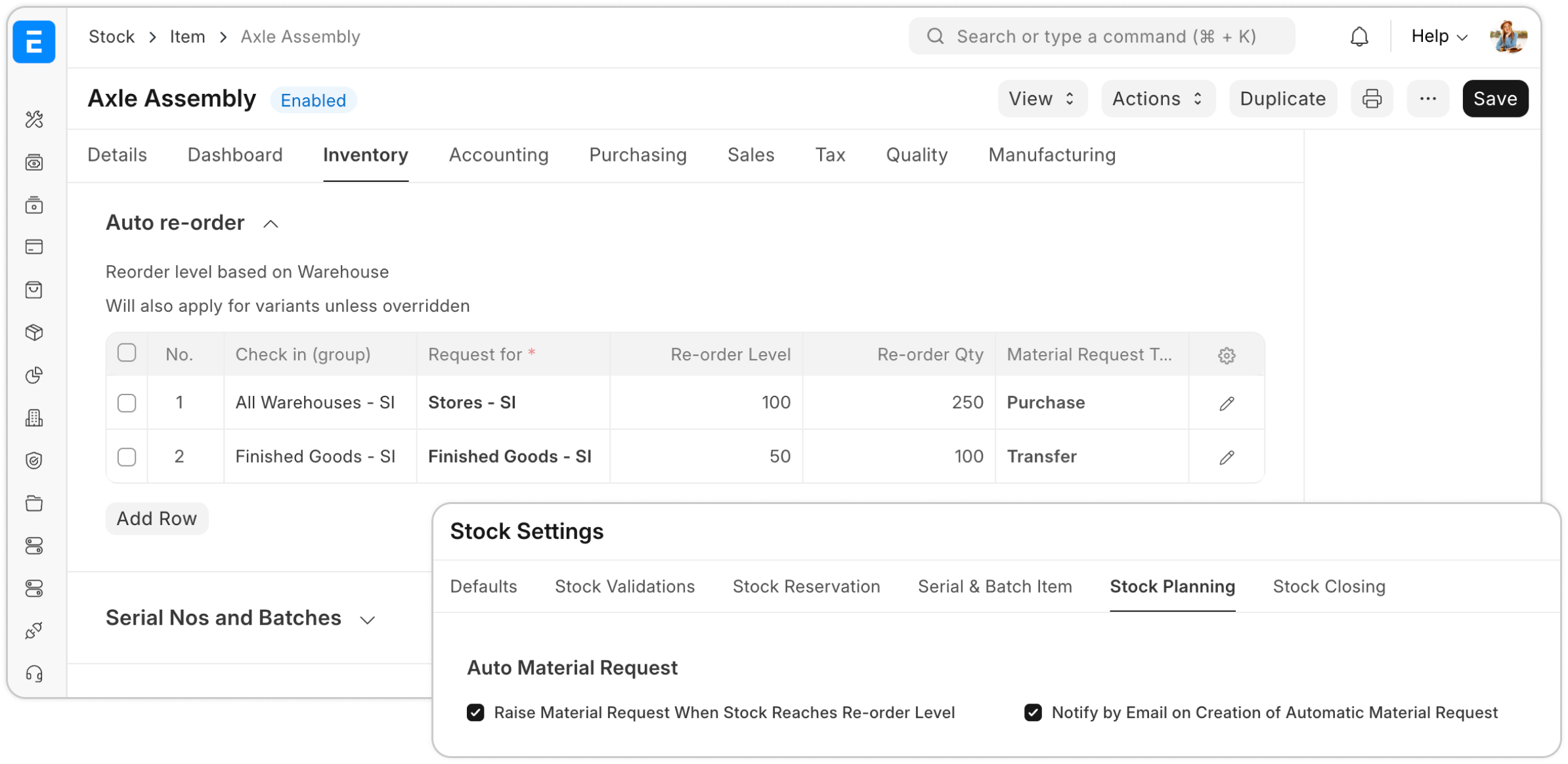 Automate stock replenishment with auto re-order