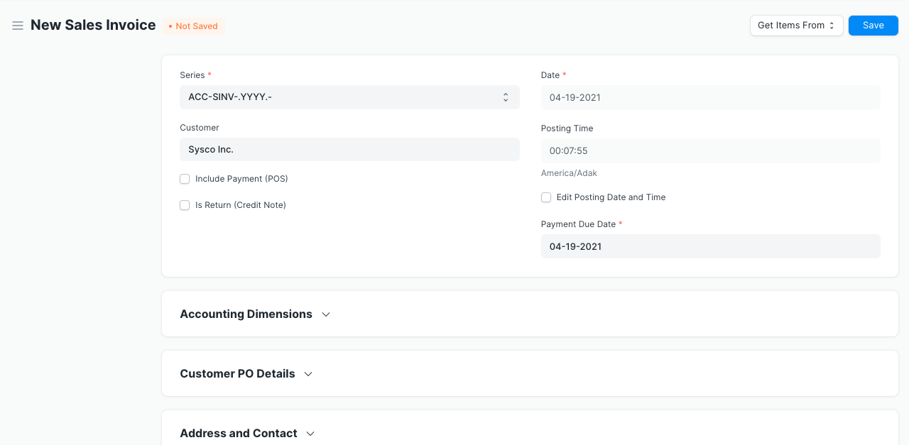 Sales invoice document